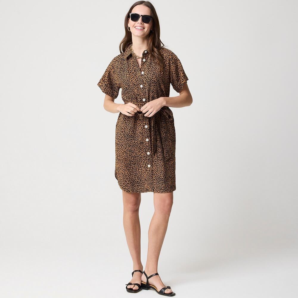 NWT J.Crew Factory Leopard Linen Blend Shirt Dress Belted Large - Picture 3 of 13